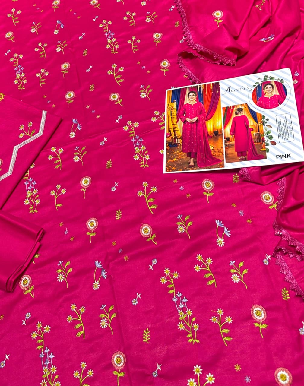 Rani Pink Dhanak 3-Piece Suit