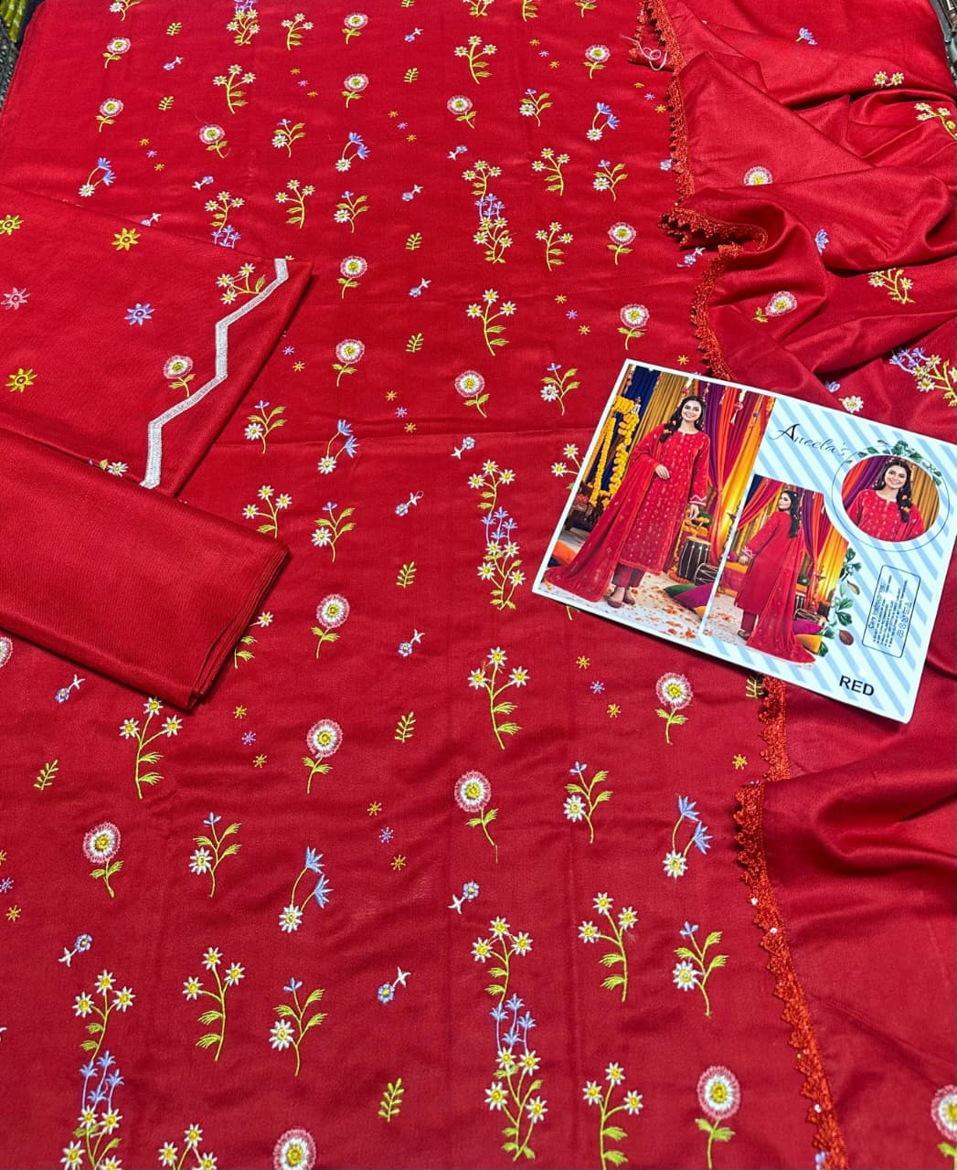 Deep Red Dhanak 3-Piece Suit