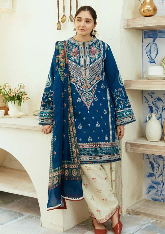 Elegant Blue Printed 3-Piece Ladies Suit