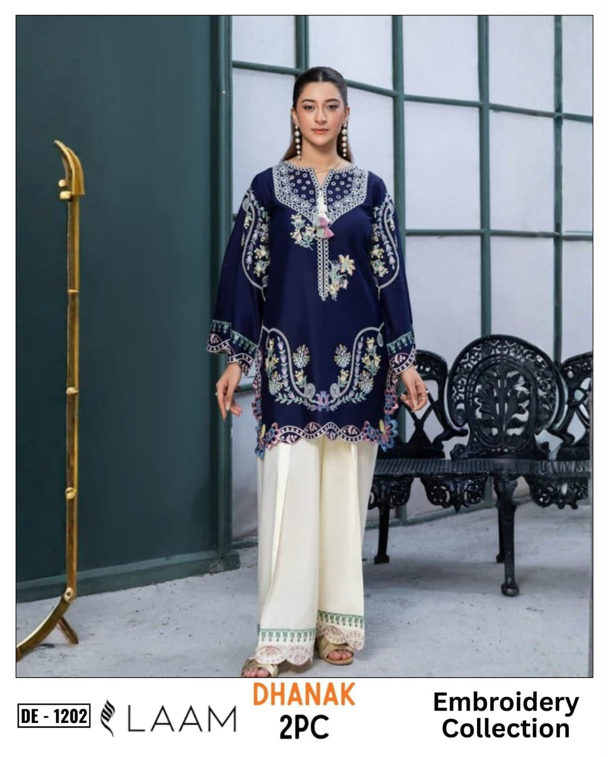Navy-Blue Dhanak 2-Piece Suit