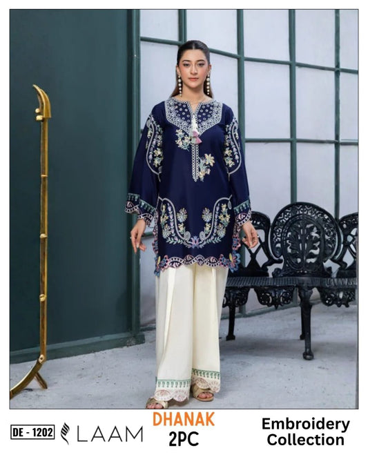 Navy-Blue Dhanak 2-Piece Suit
