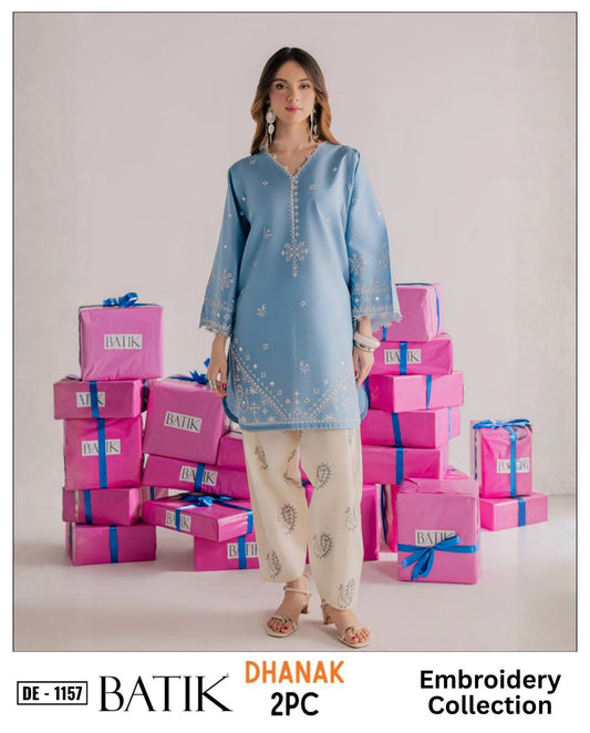 Sky-Blue Dhanak 2-Piece Suit