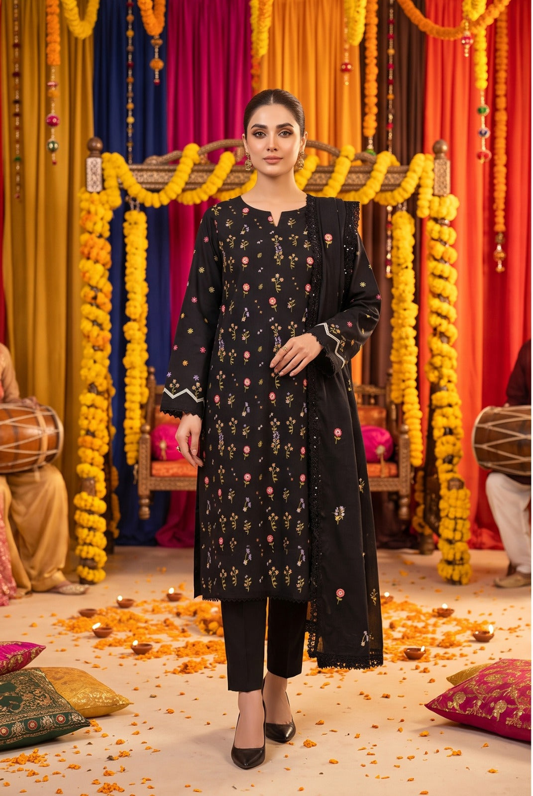 Classic Black Dhanak 3-Piece Suit