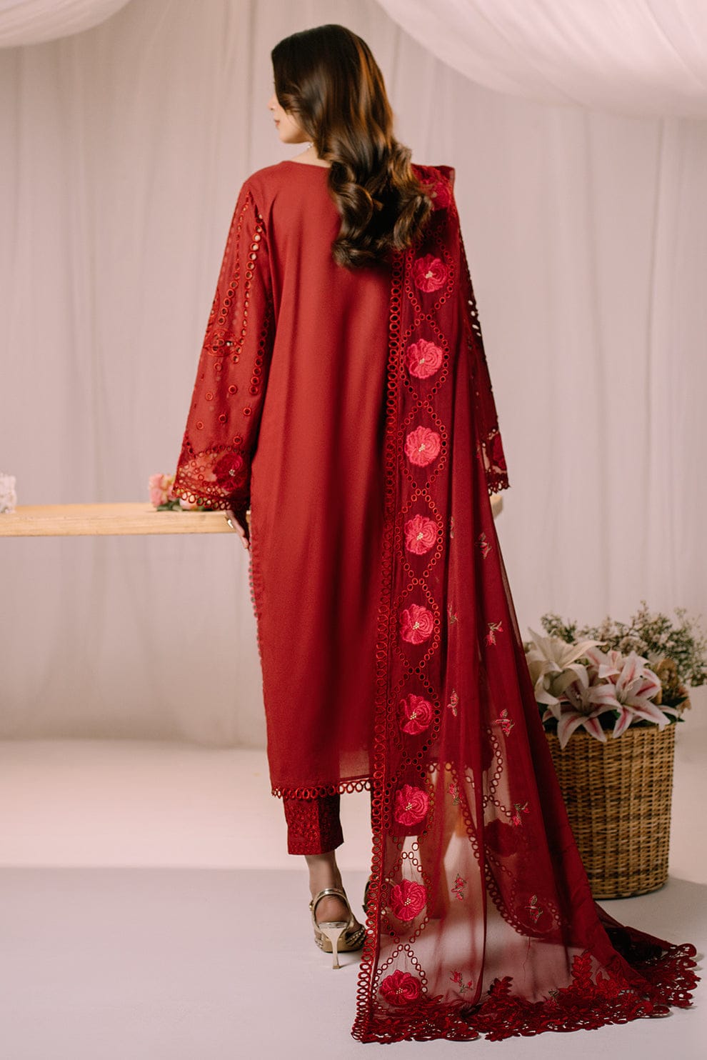 Maroon Embroidered 3-Piece Suit