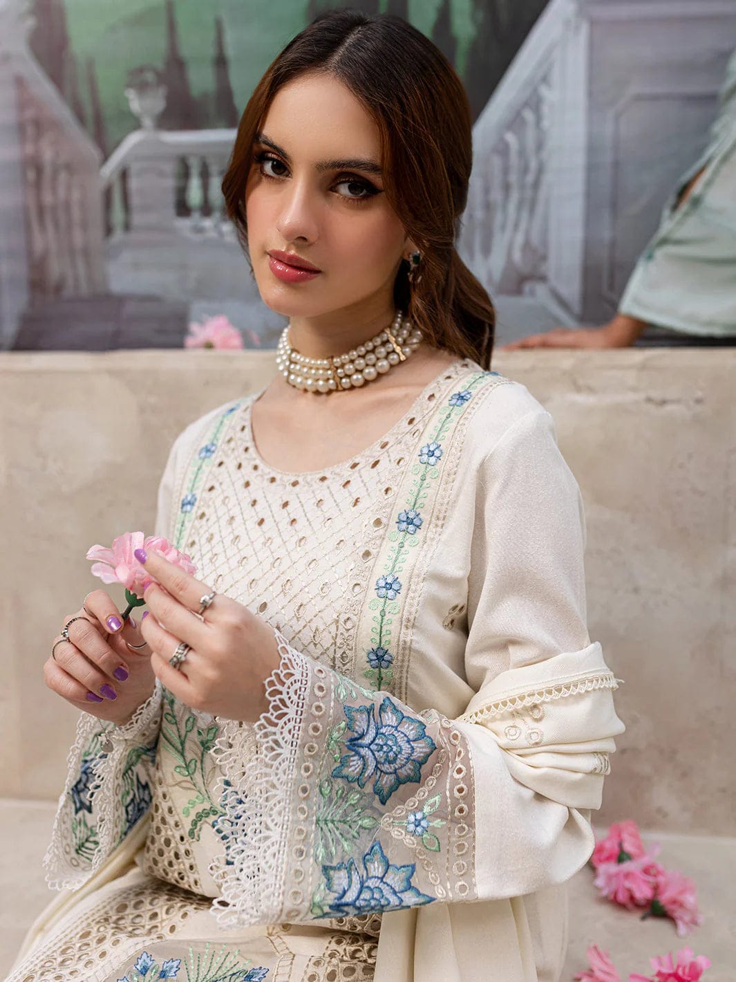 Ivory / Off-White with Blue 3-PC Suit