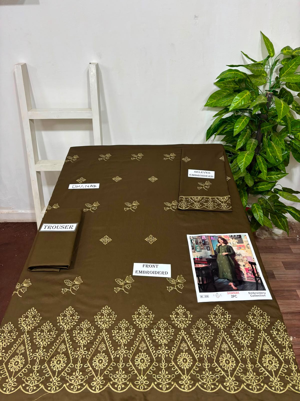 Olive-Green Dhanak 2-Piece Suit