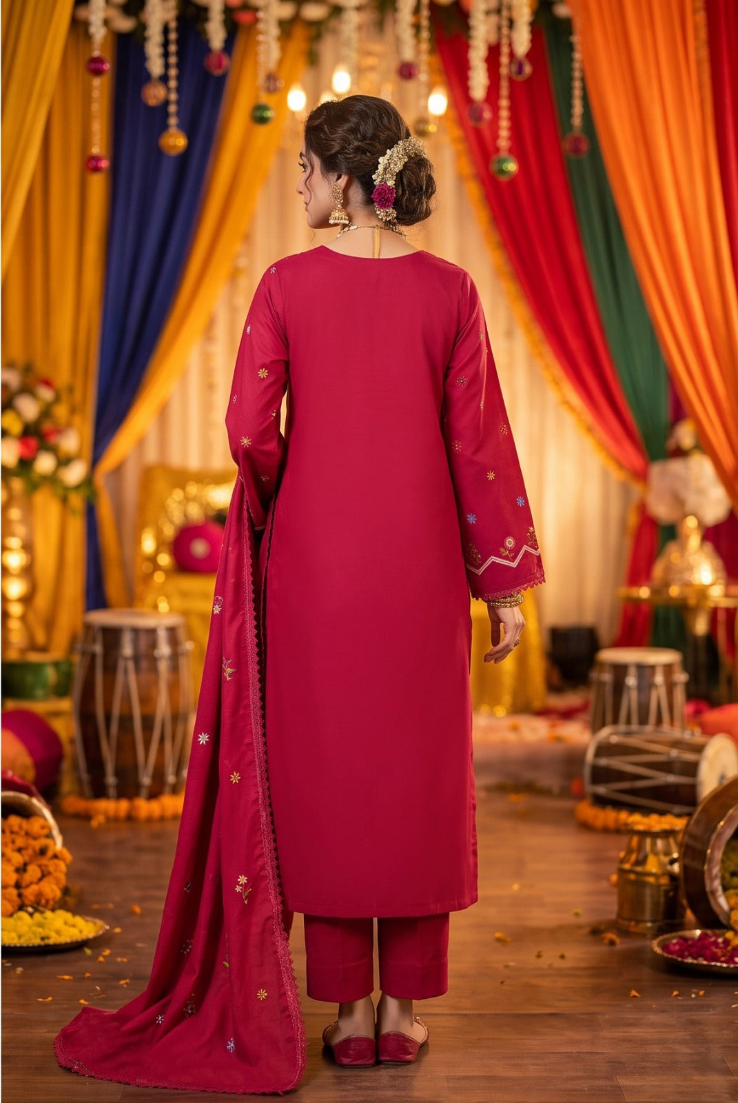 Rani Pink Dhanak 3-Piece Suit