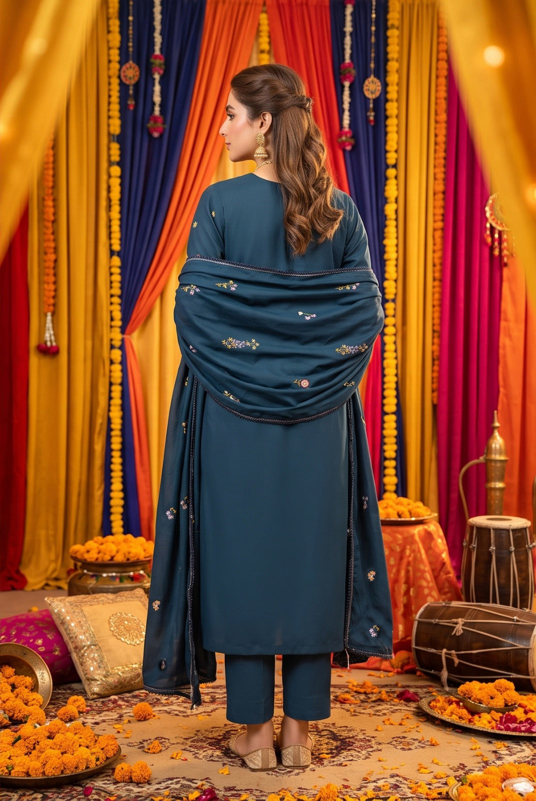 Royal  Blue Dhanak 3-Piece Suit