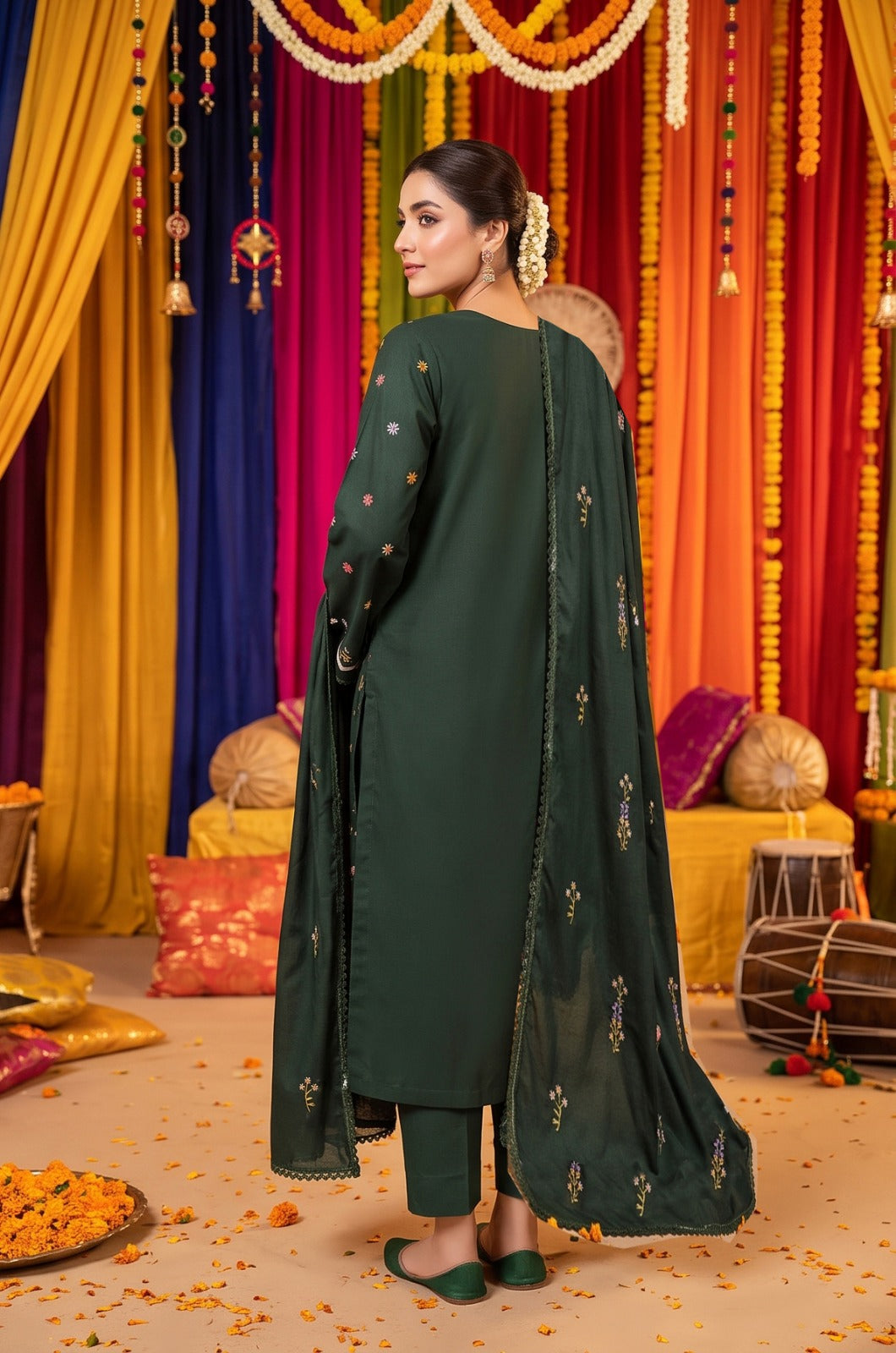 Deep Green Dhanak 3-Piece Suit