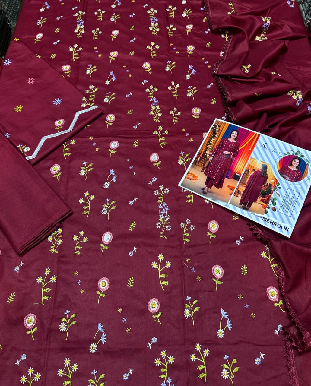Maroon Dhanak 3-Piece Suit